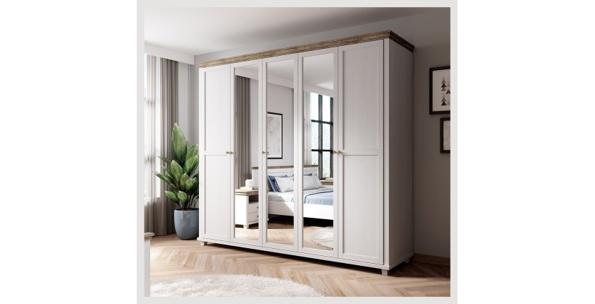 Armoire 250x220 avec 5 portes. Coloris blanc et chêne. Collection ASSIA