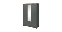 Armoire 150x220 avec 3 portes et 2 tiroirs. Coloris vert kaki et chêne. Collection ASSIA