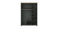 Armoire 150x220 avec 3 portes et 2 tiroirs. Coloris vert kaki et chêne. Collection ASSIA