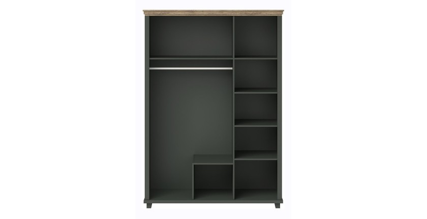 Armoire 150x220 avec 3 portes et 2 tiroirs. Coloris vert kaki et chêne. Collection ASSIA