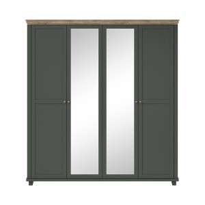 Armoire 200x220 avec 4 portes. Coloris vert kaki et chêne. Collection ASSIA
