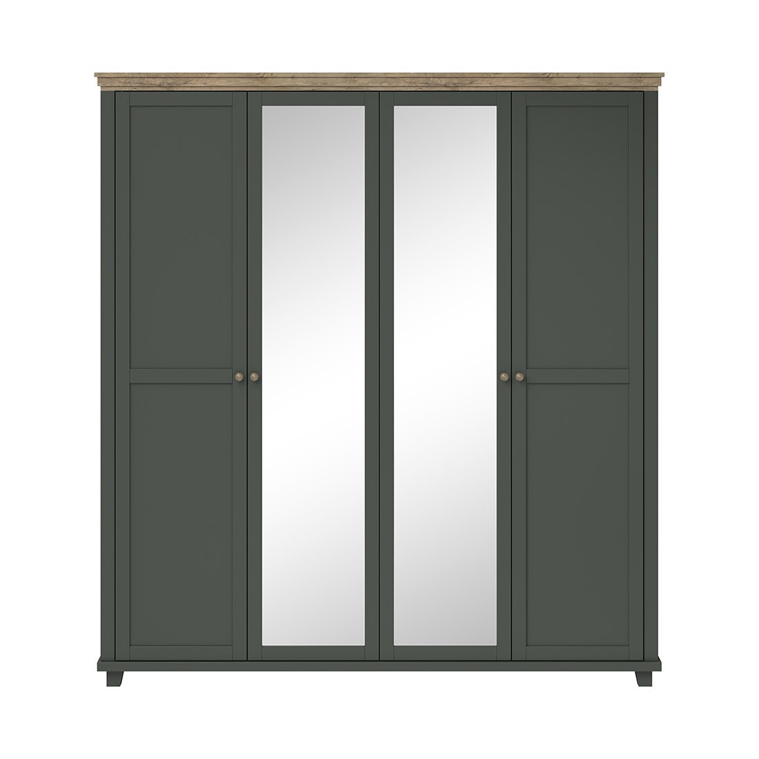 Armoire 200x220 avec 4 portes. Coloris vert kaki et chêne. Collection ASSIA