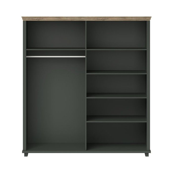 Armoire 200x220 avec 4 portes. Coloris vert kaki et chêne. Collection ASSIA
