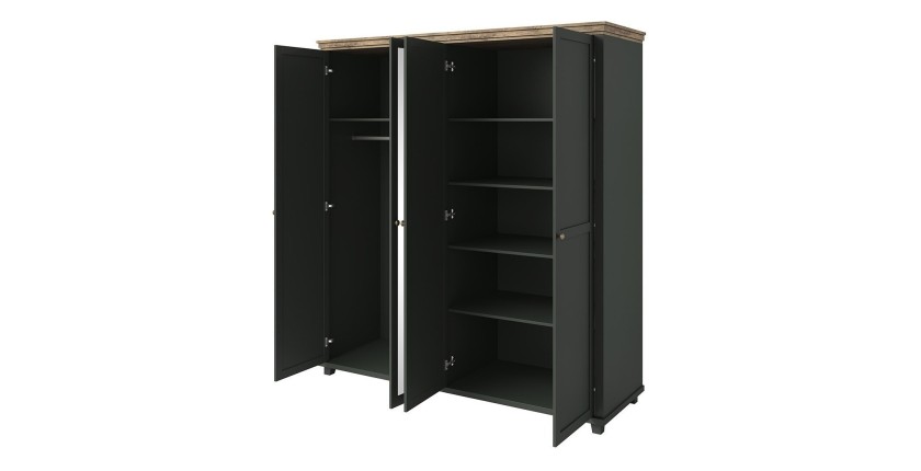 Armoire 200x220 avec 4 portes. Coloris vert kaki et chêne. Collection ASSIA