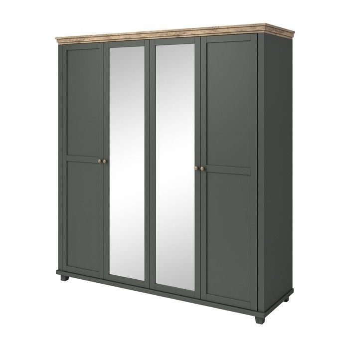Armoire 200x220 avec 4 portes. Coloris vert kaki et chêne. Collection ASSIA