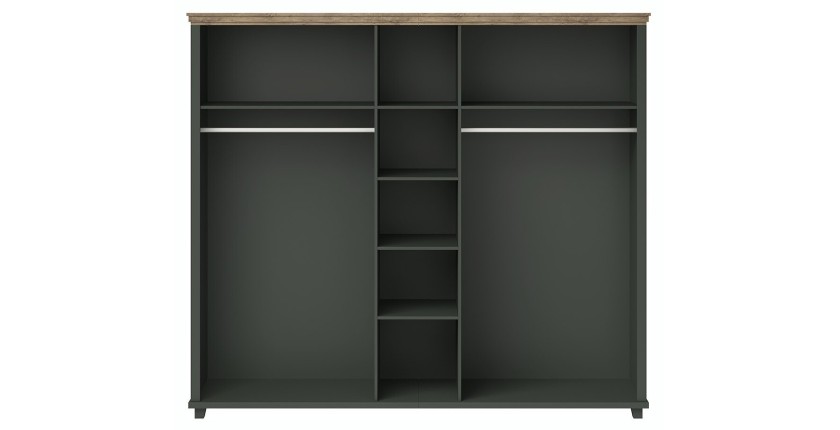 Armoire 250x220 avec 5 portes. Coloris vert kaki et chêne. Collection ASSIA