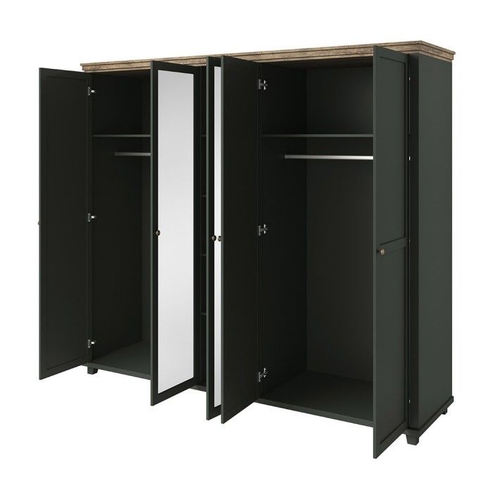 Armoire 250x220 avec 5 portes. Coloris vert kaki et chêne. Collection ASSIA