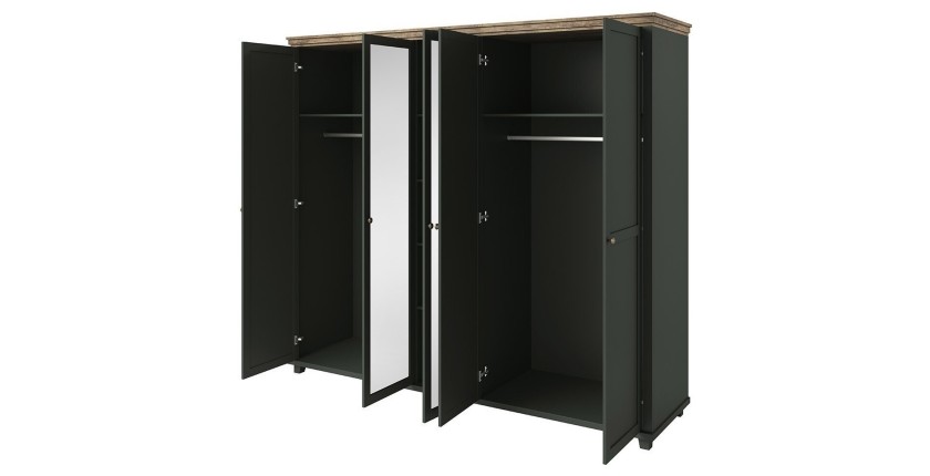 Armoire 250x220 avec 5 portes. Coloris vert kaki et chêne. Collection ASSIA