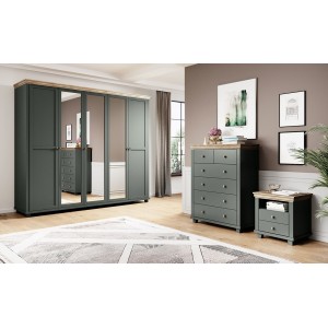 Armoire 250x220 avec 5 portes. Coloris vert kaki et chêne. Collection ASSIA