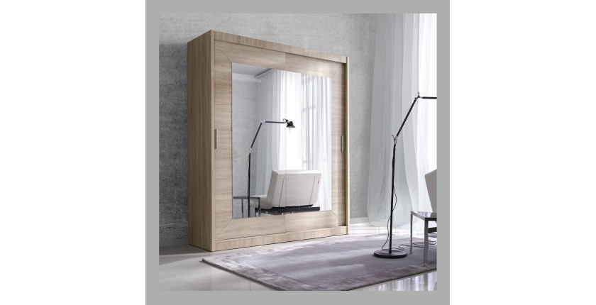 Armoire 180cm avec miroirs et portes coulissantes. Collection ROMEO. Coloris chêne