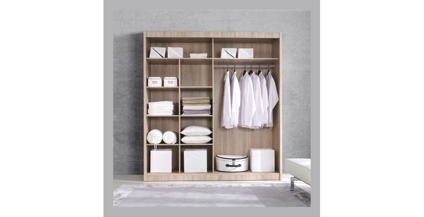 Armoire 180cm avec miroirs et portes coulissantes. Collection ROMEO. Coloris chêne