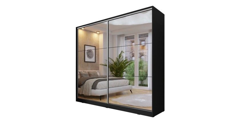 Armoire noire 200cm avec miroirs, portes coulissantes. Collection CALABRE.