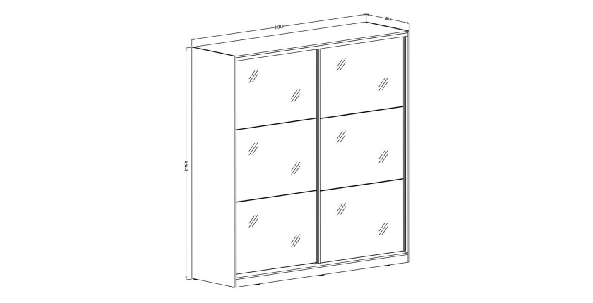 Armoire noire 200cm avec miroirs, portes coulissantes. Collection CALABRE.