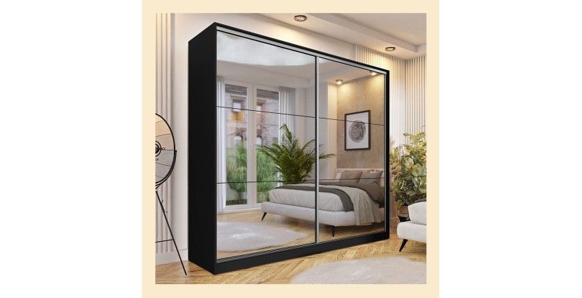 Armoire noire 200cm avec miroirs, portes coulissantes. Collection CALABRE.