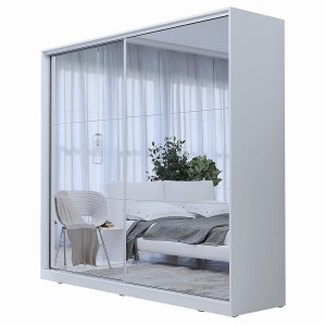 Armoire blanche 200cm avec miroirs, portes coulissantes. Collection CALABRE.