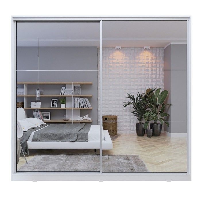 Armoire blanche 200cm avec miroirs, portes coulissantes. Collection CALABRE.