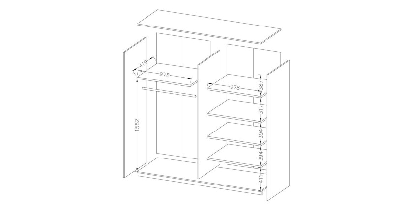 Armoire 2 portes coulissantes 200cm couleur chêne et blanc. Collection FLOYD