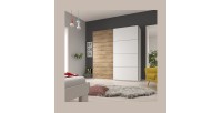 Armoire 2 portes coulissantes 200cm couleur chêne et blanc. Collection FLOYD