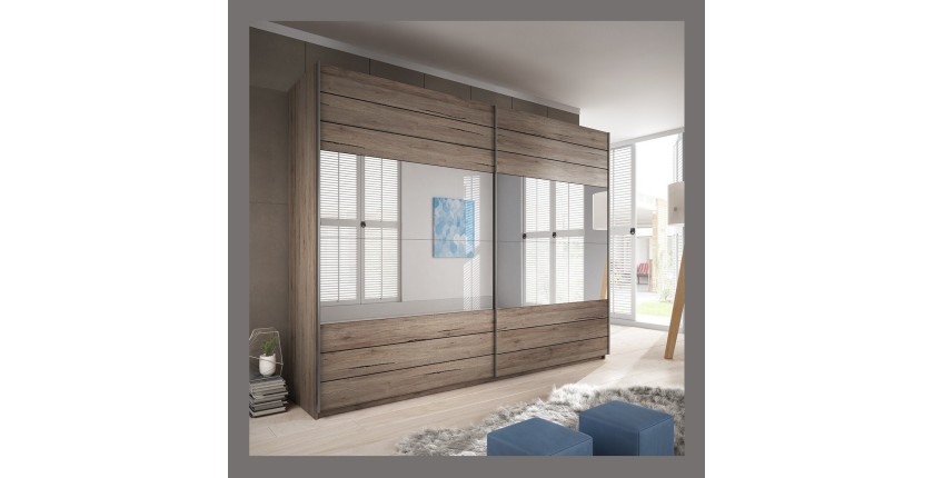 Armoire 220cm. 2 portes coulissantes avec miroirs couleur chêne. Collection FLOYD