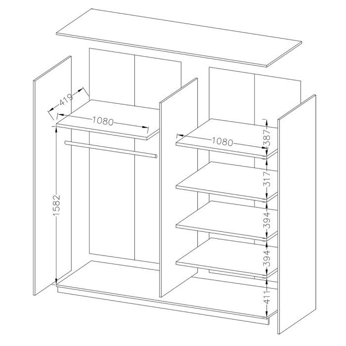 Armoire 220cm. 2 portes coulissantes avec miroirs couleur chêne. Collection FLOYD