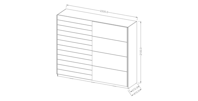 Armoire 220cm. 2 portes coulissantes avec miroirs couleur chêne. Collection FLOYD