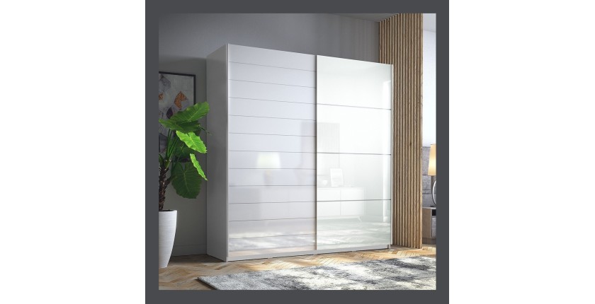Armoire 2 portes coulissantes 220cm couleur blanc brillant. Collection FLOYD