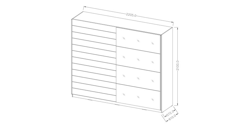 Armoire 2 portes coulissantes 220cm couleur blanc brillant. Collection FLOYD