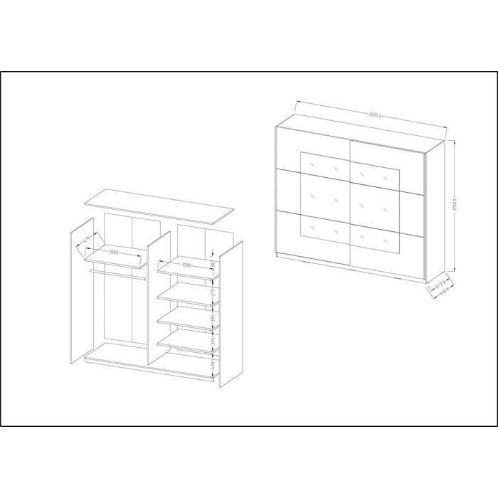 Armoire design 2 portes avec miroirs 220cm couleur chêne clair. Collection EOS