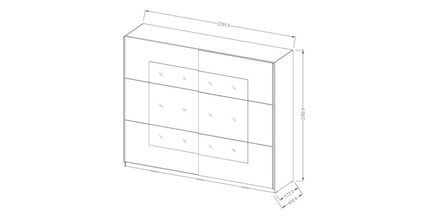 Armoire design 220cm. 2 portes avec miroirs modulables. Couleur noir mat. Collection EOS