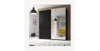 Armoire design 180cm. 2 portes avec miroirs modulables. Couleur noir mat. Collection EOS