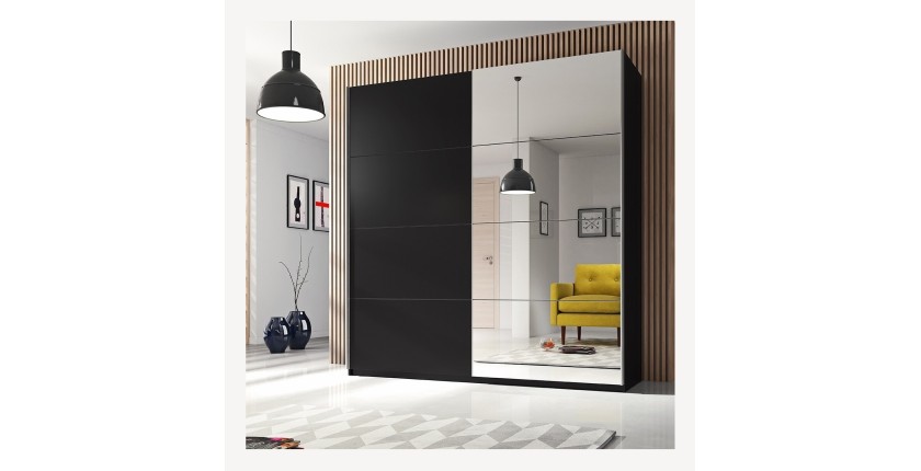 Armoire design 180cm. 2 portes avec miroirs modulables. Couleur noir mat. Collection EOS