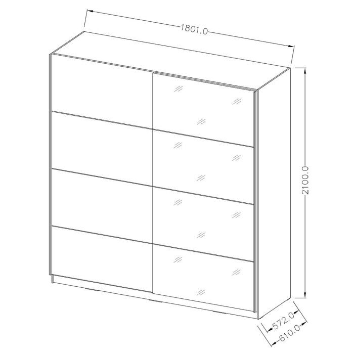 Armoire design 180cm. 2 portes avec miroirs modulables. Couleur noir mat. Collection EOS