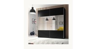 Armoire design 180cm. 2 portes avec miroirs modulables. Couleur noir mat. Collection EOS