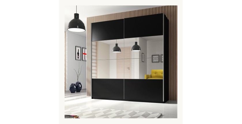 Armoire design 180cm. 2 portes avec miroirs modulables. Couleur noir mat. Collection EOS