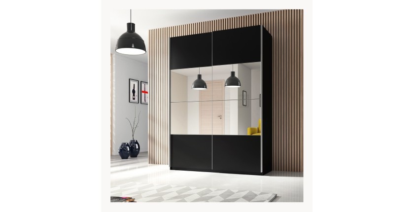 Armoire design 150cm. 2 portes avec miroirs modulables. Couleur noir mat. Collection EOS