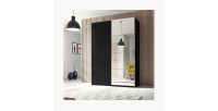 Armoire design 150cm. 2 portes avec miroirs modulables. Couleur noir mat. Collection EOS