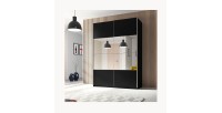 Armoire design 120cm. 2 portes avec miroirs modulables. Couleur noir mat. Collection EOS