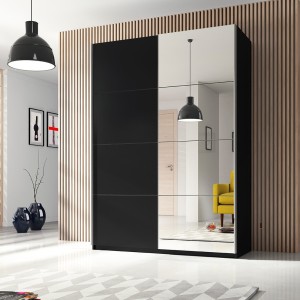 Armoire design 120cm. 2 portes avec miroirs modulables. Couleur noir mat. Collection EOS