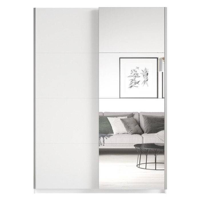 Armoire design 120cm. 2 portes avec miroirs modulables. Couleur blanc mat. Collection EOS