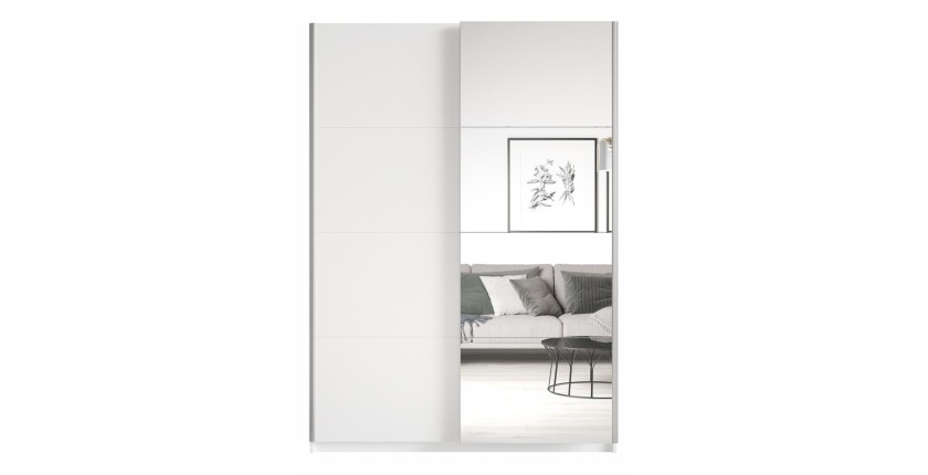 Armoire design 120cm. 2 portes avec miroirs modulables. Couleur blanc mat. Collection EOS