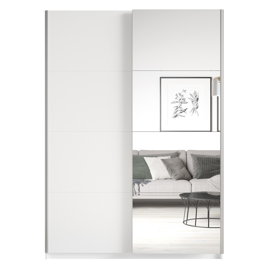 Armoire design 120cm. 2 portes avec miroirs modulables. Couleur blanc mat. Collection EOS