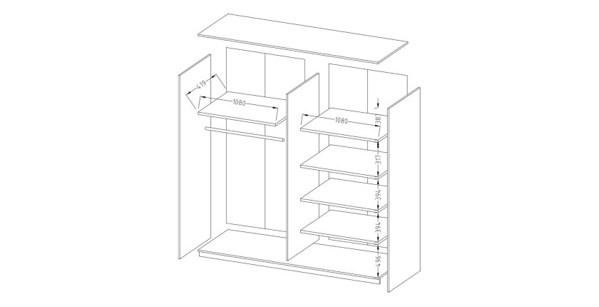 Armoire design 2 portes 220 cm avec miroir. Couleur blanc brillant. Collection EOS