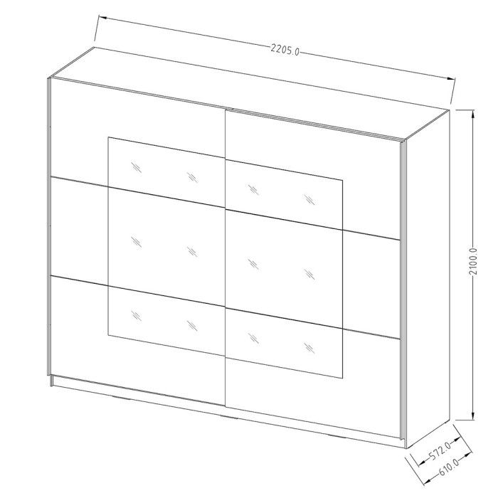 Armoire design 2 portes 220 cm avec miroir. Couleur blanc brillant. Collection EOS