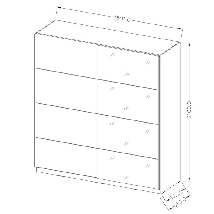 Armoire design 2 portes 180 cm avec miroir. Couleur blanc brillant. Collection EOS