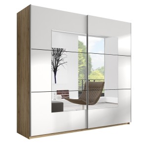 Armoire design 2 portes 200cm couleur chêne clair et blanc. Collection EOS