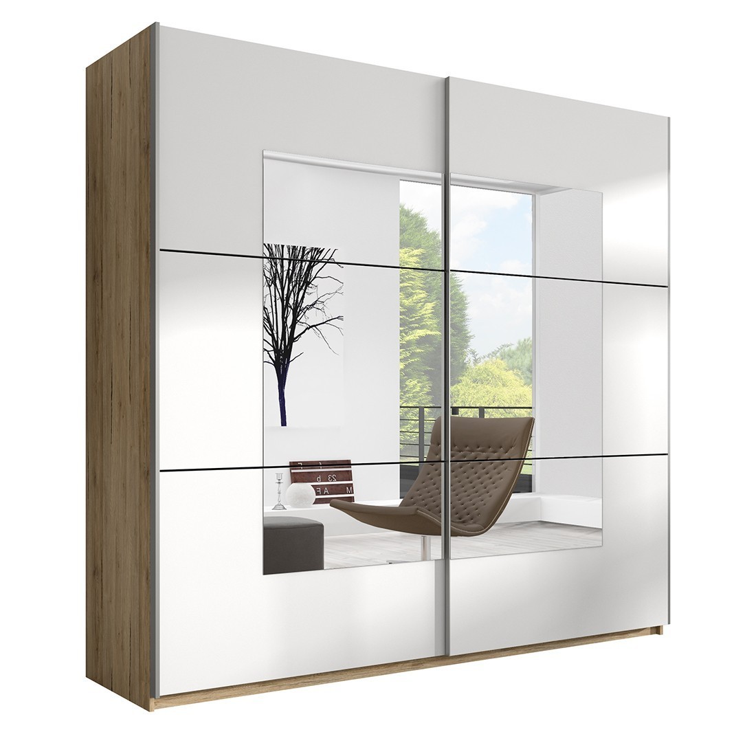 Armoire design 2 portes 200cm couleur chêne clair et blanc. Collection EOS