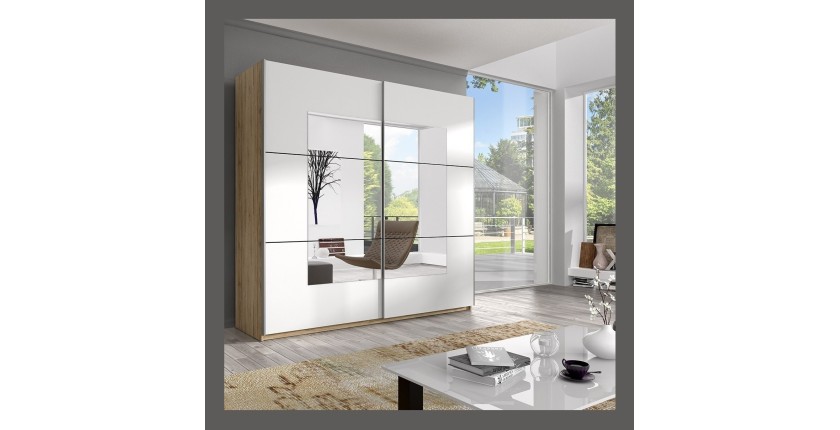 Armoire design 2 portes 200cm couleur chêne clair et blanc. Collection EOS