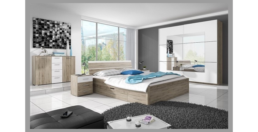 Armoire design 2 portes 200cm couleur chêne clair et blanc. Collection EOS