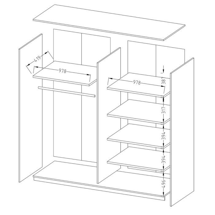 Armoire design 2 portes 200cm couleur chêne clair et blanc. Collection EOS