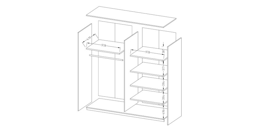 Armoire design 2 portes 200cm couleur chêne clair et blanc. Collection EOS